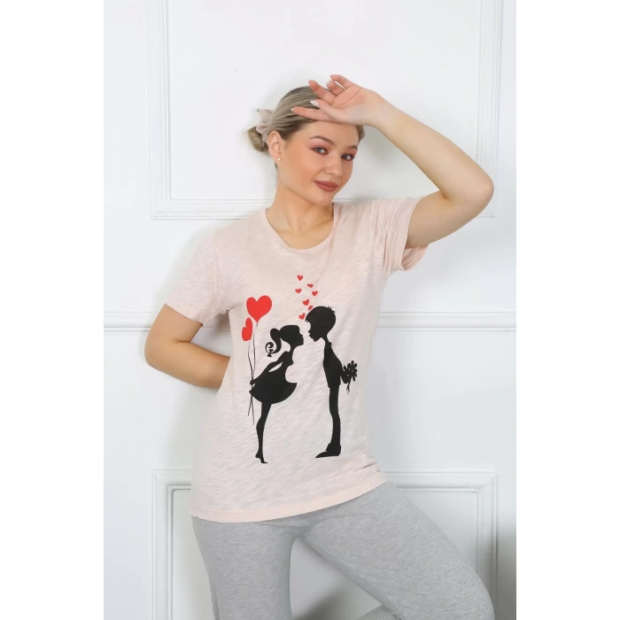 Moda Kadın Kısa Kol Penye Pijama Takım