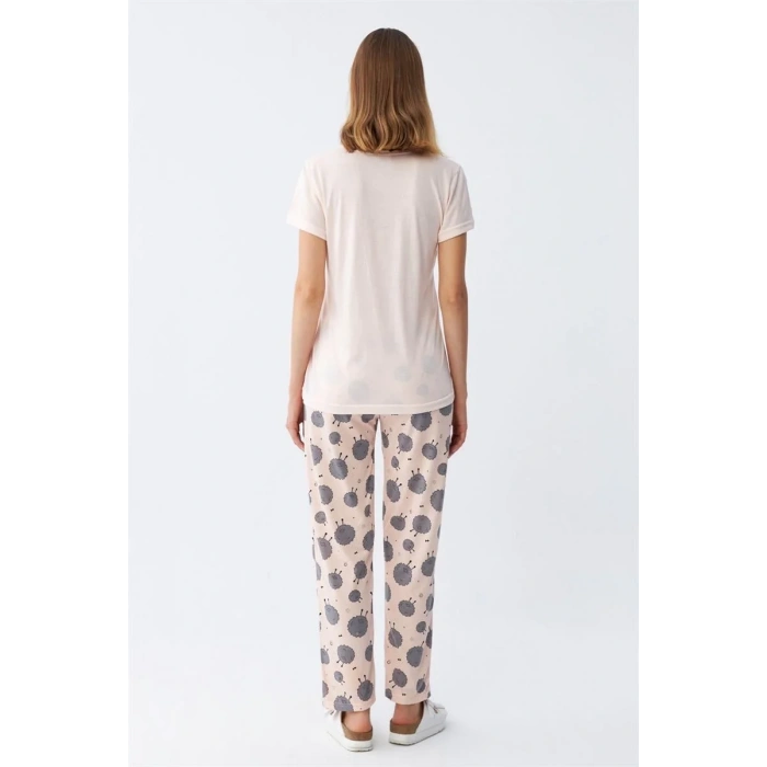 Moda Kadın Kısa Kol Pijama Takım Pudra