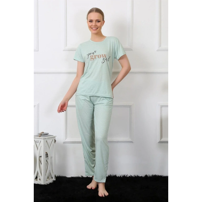 Moda Kadın Kısa Kol Pijama Takım Su Yeşili