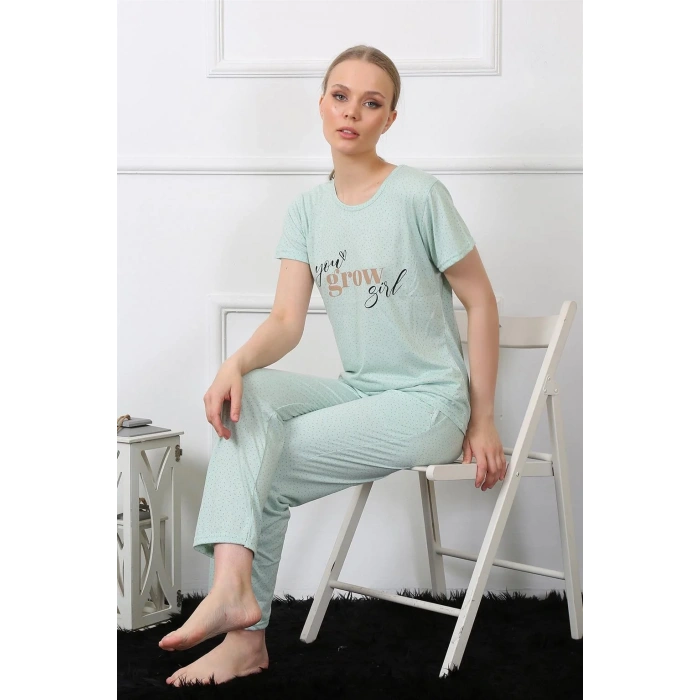 Moda Kadın Kısa Kol Pijama Takım Su Yeşili