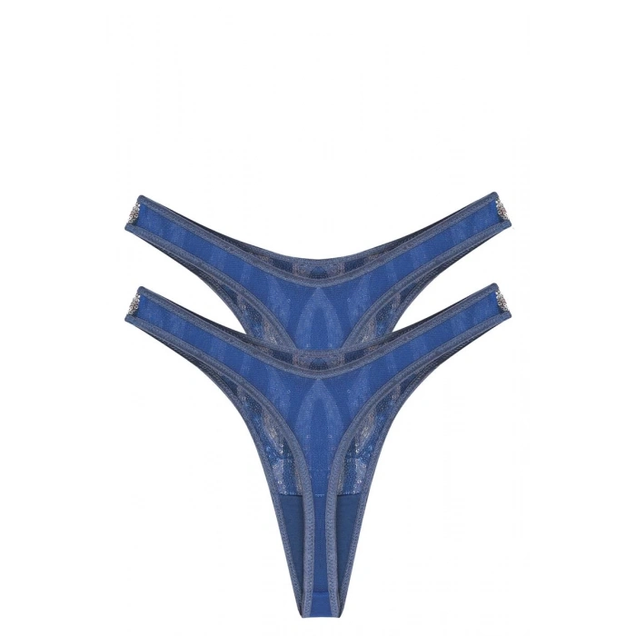 Moda Kadın Lacivert Payet Detaylı 2li Tanga Slip