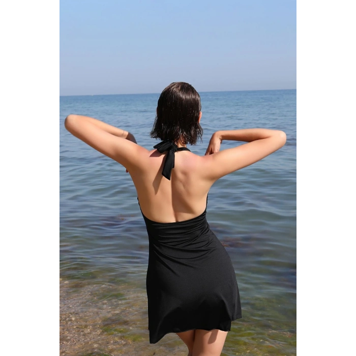 Moda Kadın Likralı Şortlu Fiyonklu Elbise Mayo Kırmızı