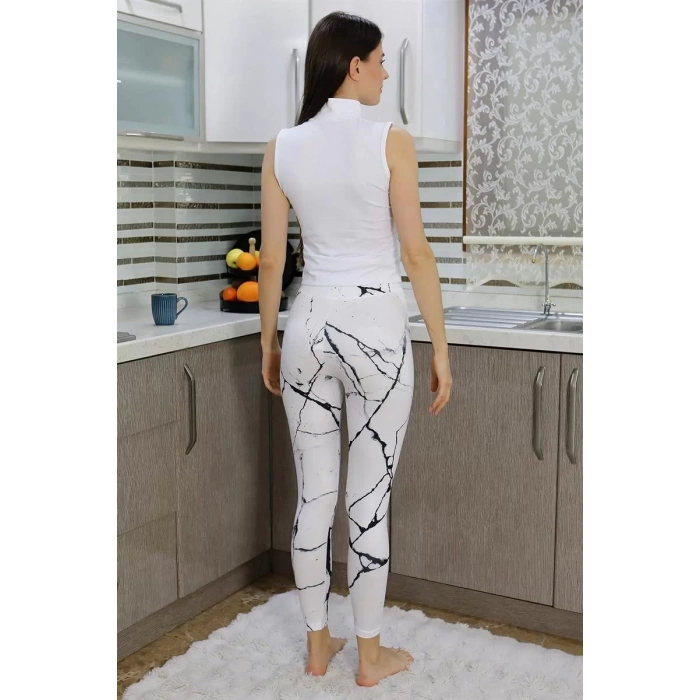 Moda Kadın Micro Desenli Tayt Beyaz