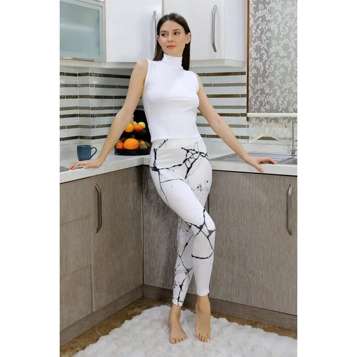 Moda Kadın Micro Desenli Tayt Beyaz
