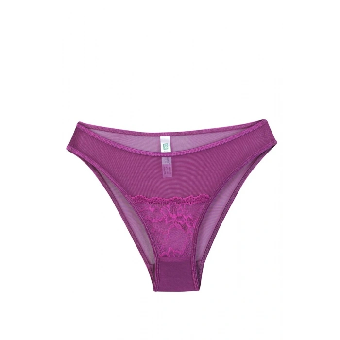 Moda Kadın Mor Dantel Detaylı Transparan 2li Slip