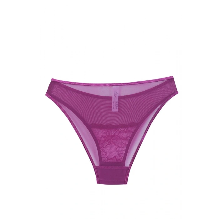 Moda Kadın Mor Dantel Detaylı Transparan 2li Slip