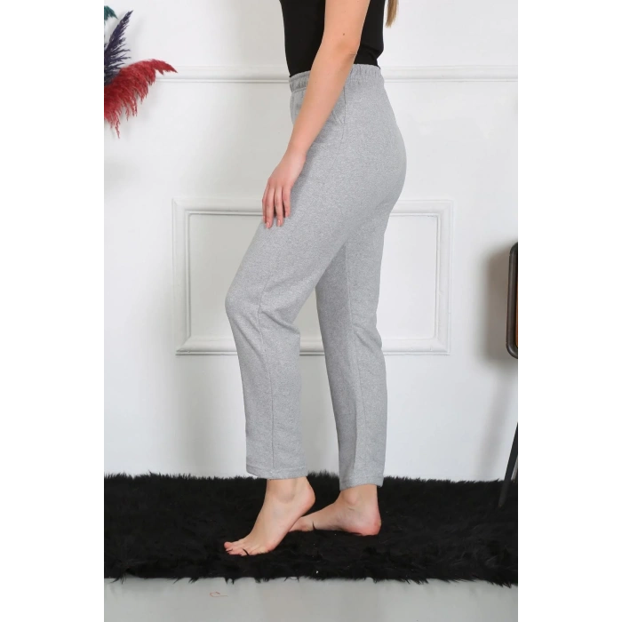 Moda Kadın Pamuk Cepli 3 İplik Alt Eşofman Gri