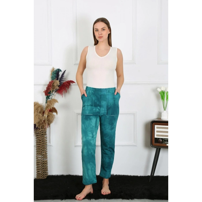 Moda Kadın Pamuk Cepli 3 İplik Alt Eşofman Turkuaz