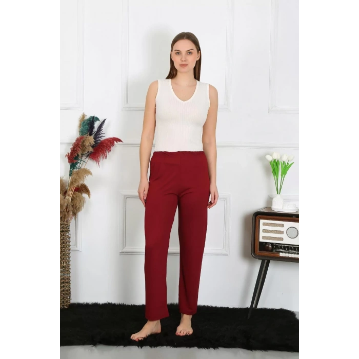 Moda Kadın Pamuk Penye Tek Alt Pijama Bordo
