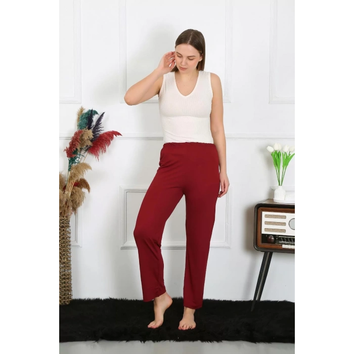 Moda Kadın Pamuk Penye Tek Alt Pijama Bordo