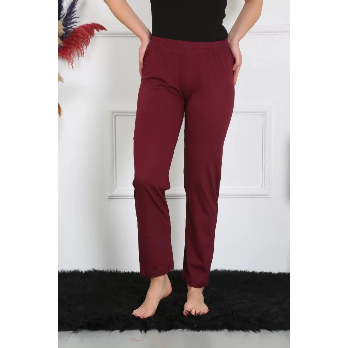 Moda Kadın Pamuk Penye Tek Alt Pijama Bordo