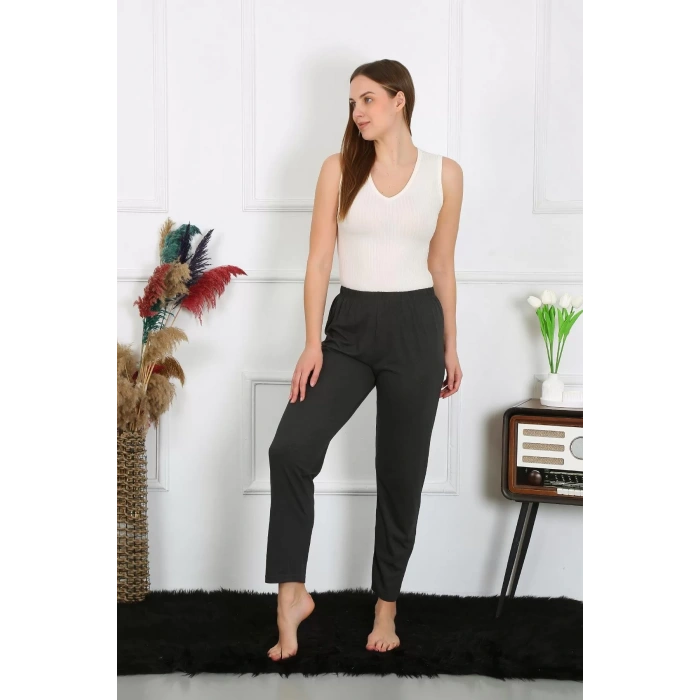 Moda Kadın Pamuk Penye Tek Alt Pijama Füme