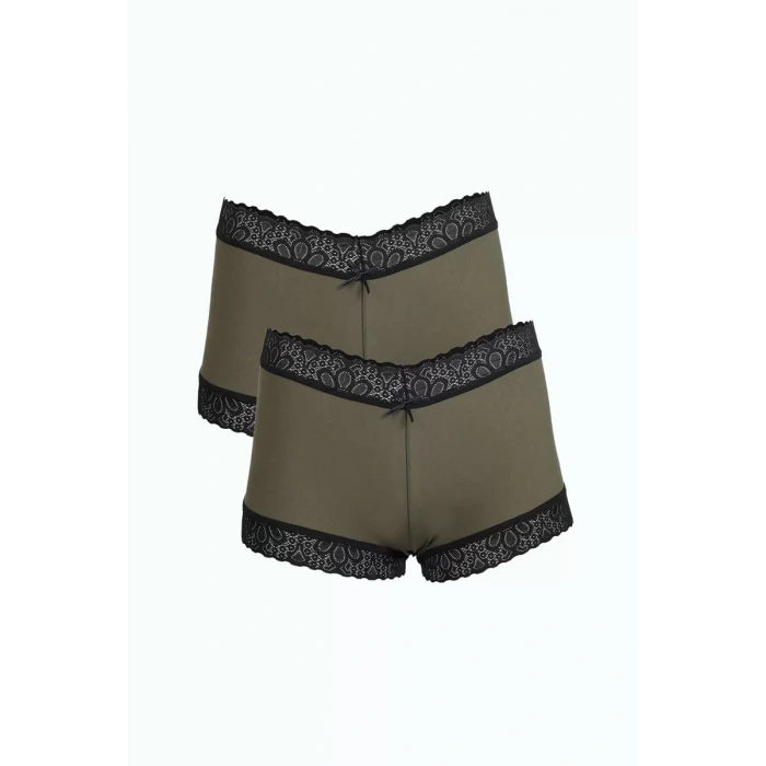 Moda Kadın Pamuklu 2li Boxer Haki
