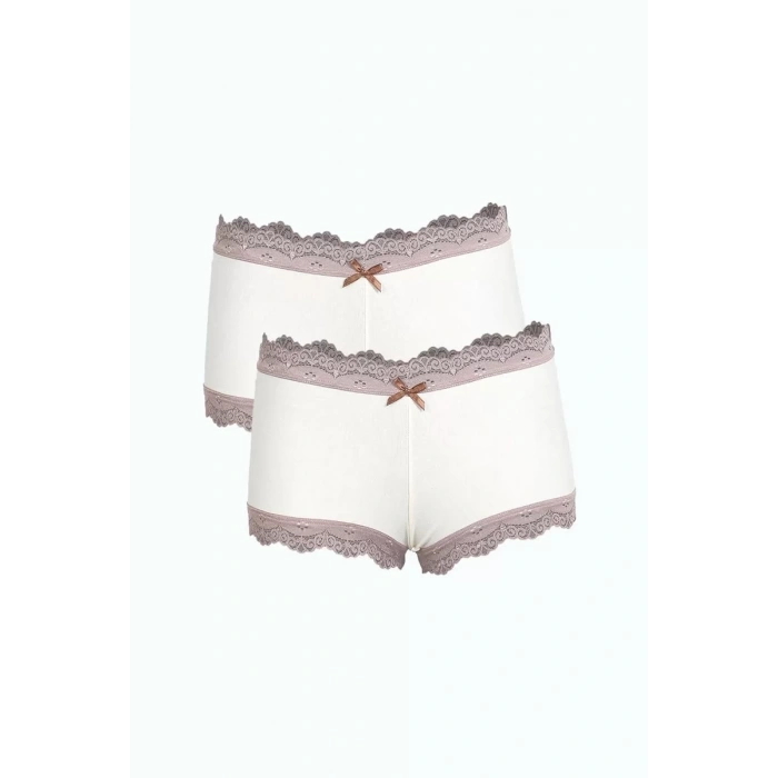 Moda Kadın Pamuklu 2li Boxer Krem