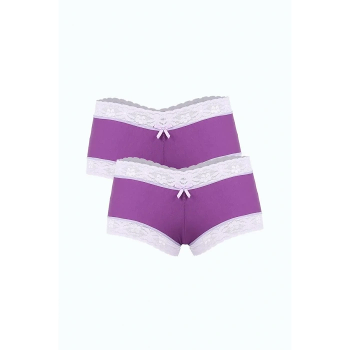 Moda Kadın Pamuklu 2li Boxer Mor