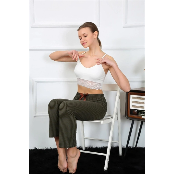 Moda Kadın Pamuklu Alt Pijama Haki