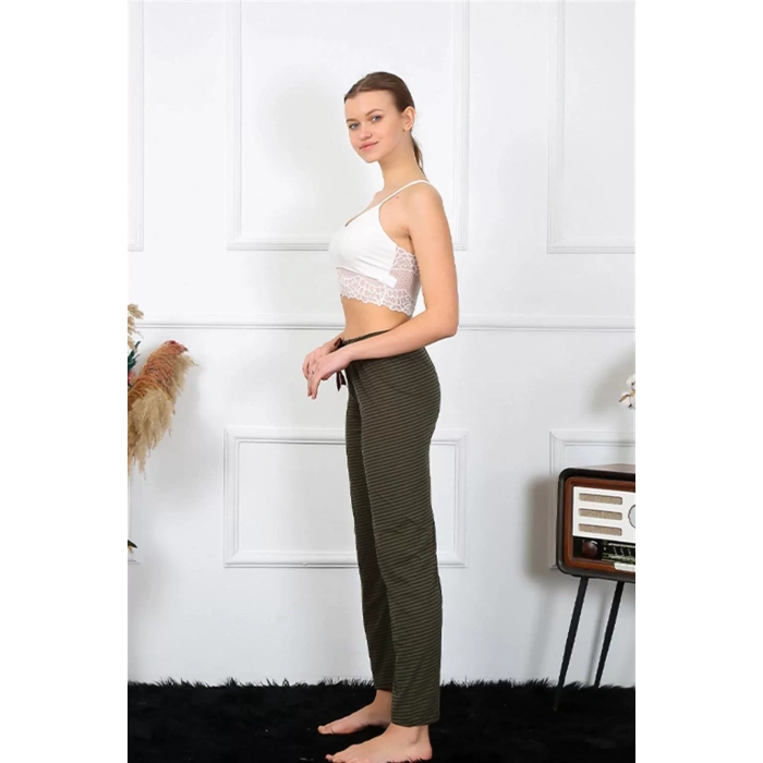 Moda Kadın Pamuklu Alt Pijama Haki