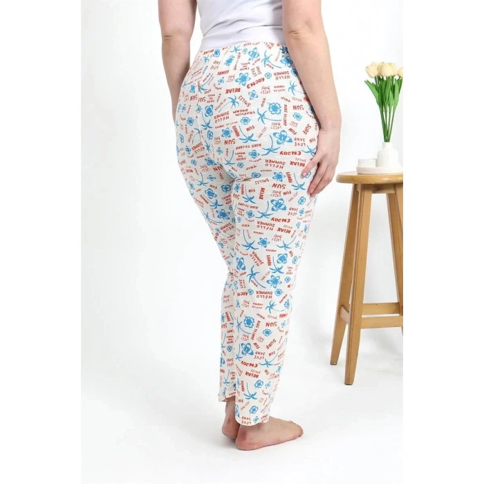 Moda Kadın Pamuklu Büyük Beden Alt Pijama Ekru