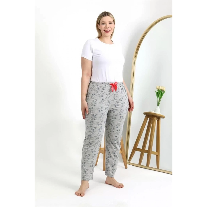 Moda Kadın Pamuklu Büyük Beden Alt Pijama Gri