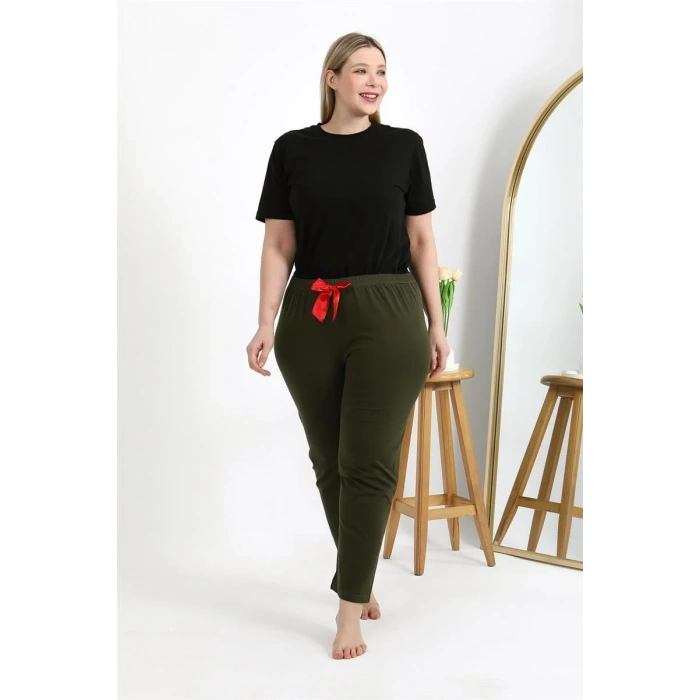 Moda Kadın Pamuklu Büyük Beden Alt Pijama Haki