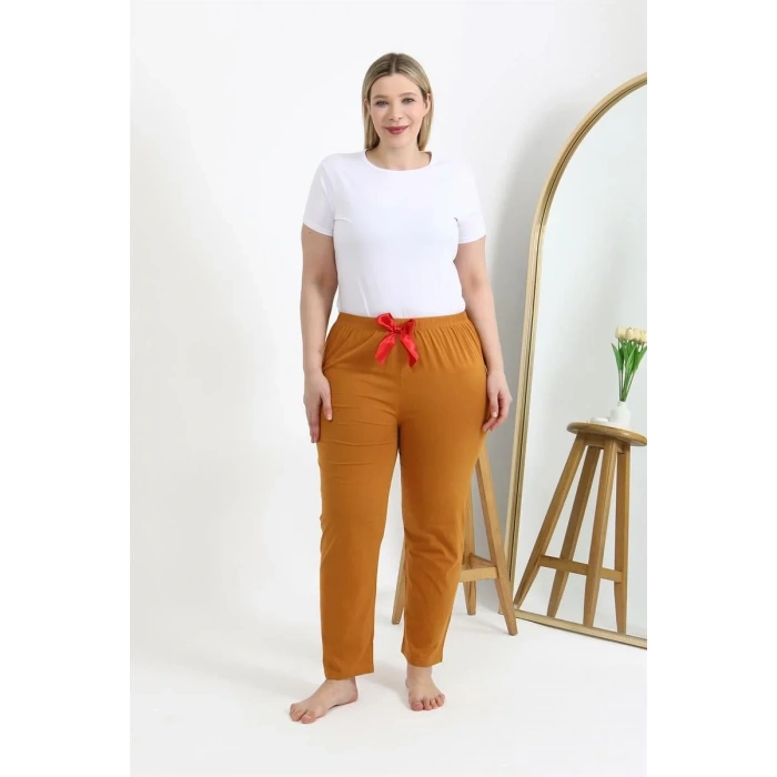 Moda Kadın Pamuklu Büyük Beden Alt Pijama Hardal