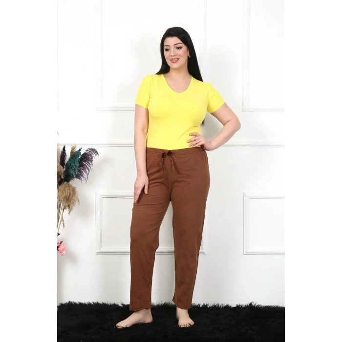 Moda Kadın Pamuklu Büyük Beden Alt Pijama Kahve