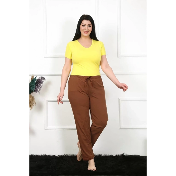 Moda Kadın Pamuklu Büyük Beden Alt Pijama Kahve