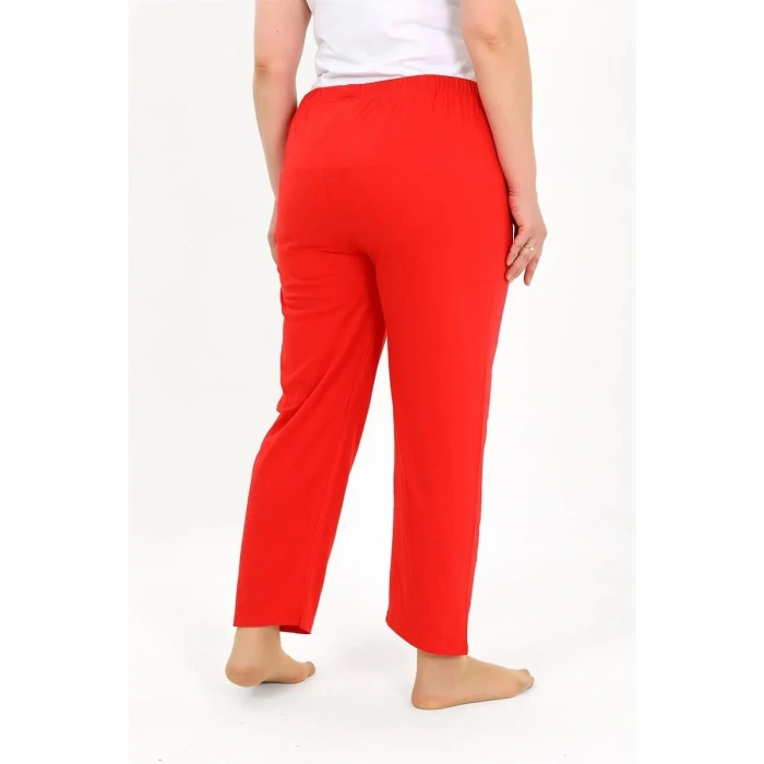 Moda Kadın Pamuklu Büyük Beden Alt Pijama Kırmızı