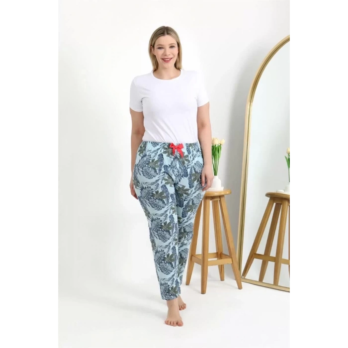 Moda Kadın Pamuklu Büyük Beden Alt Pijama Mavi