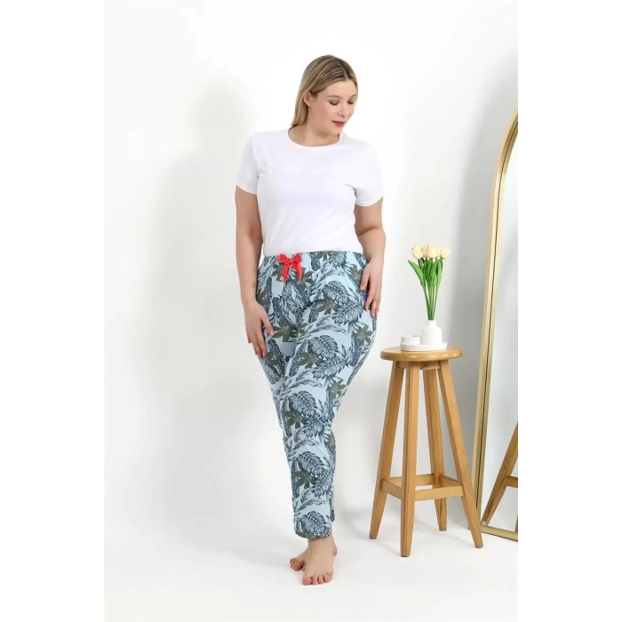 Moda Kadın Pamuklu Büyük Beden Alt Pijama Mavi