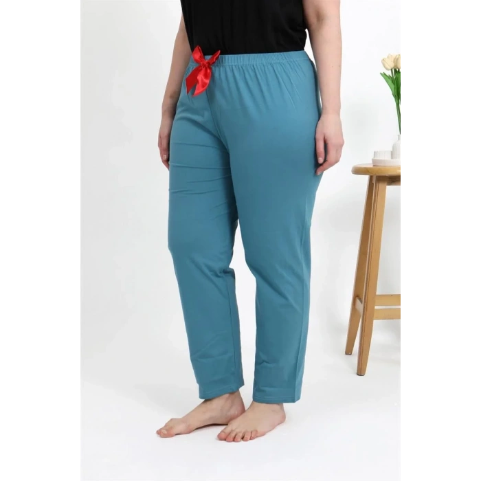 Moda Kadın Pamuklu Büyük Beden Alt Pijama Petrol