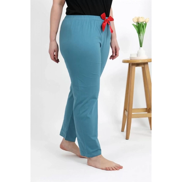 Moda Kadın Pamuklu Büyük Beden Alt Pijama Petrol
