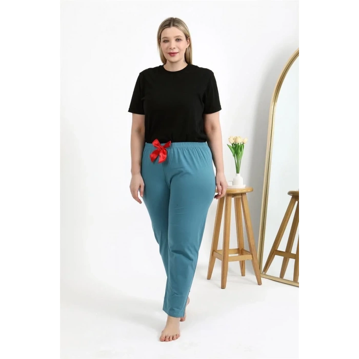 Moda Kadın Pamuklu Büyük Beden Alt Pijama Petrol