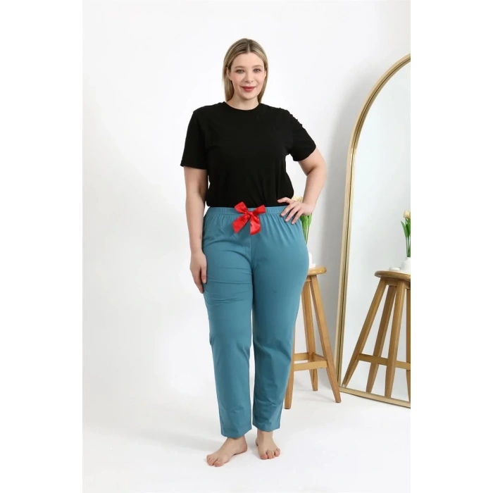 Moda Kadın Pamuklu Büyük Beden Alt Pijama Petrol
