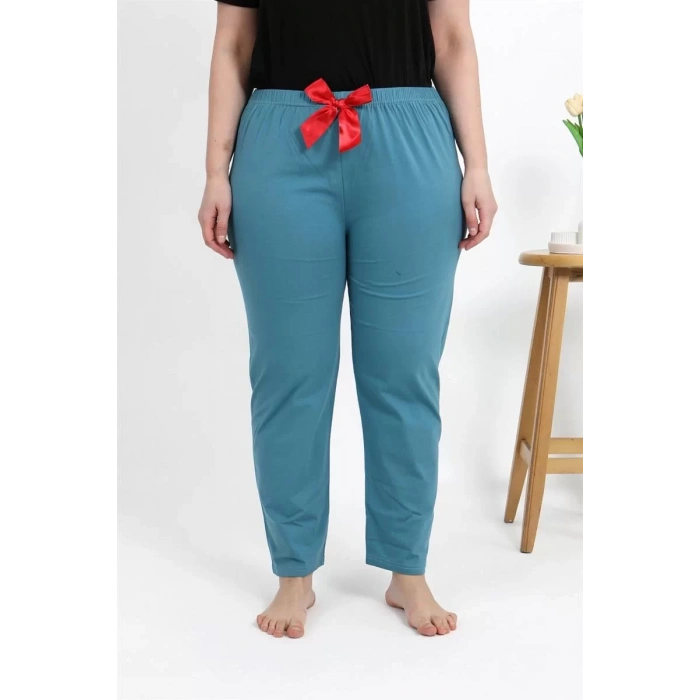 Moda Kadın Pamuklu Büyük Beden Alt Pijama Petrol