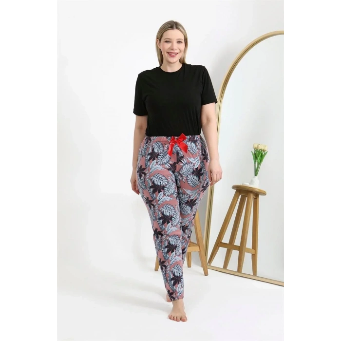 Moda Kadın Pamuklu Büyük Beden Alt Pijama Somon