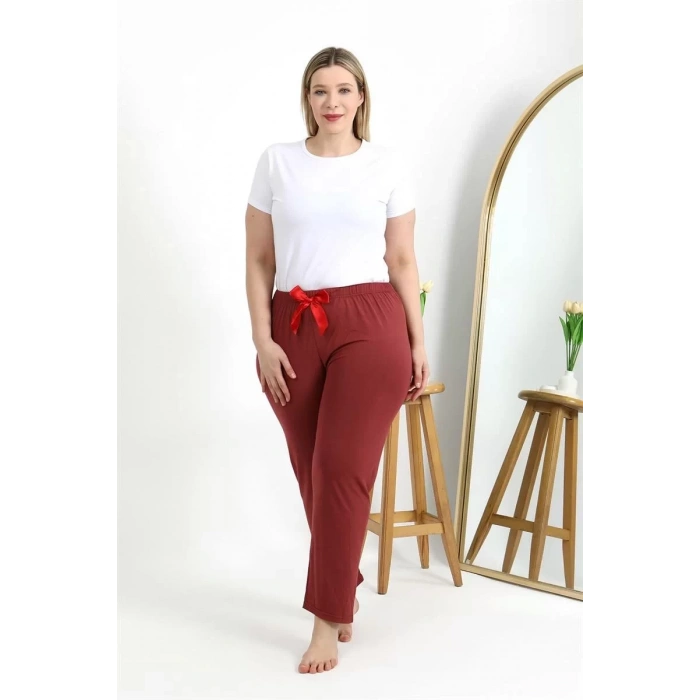 Moda Kadın Pamuklu Büyük Beden Alt Pijama Yavruağzı