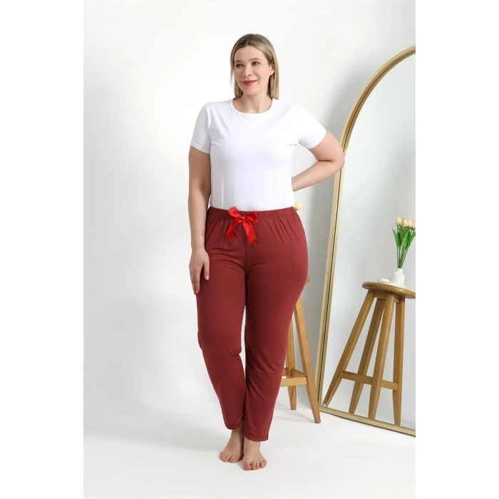 Moda Kadın Pamuklu Büyük Beden Alt Pijama Yavruağzı