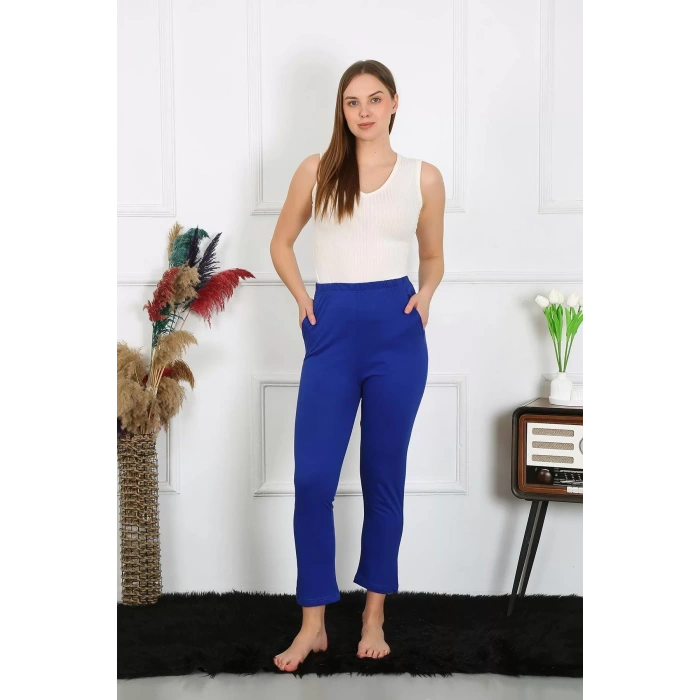 Moda Kadın Pamuklu Sax Tek Alt Pijama