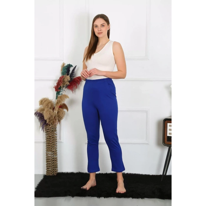 Moda Kadın Pamuklu Sax Tek Alt Pijama