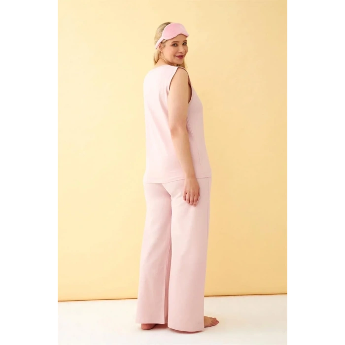 Moda Kadın Pembe Büyük Beden Penye Alt Üst Takım