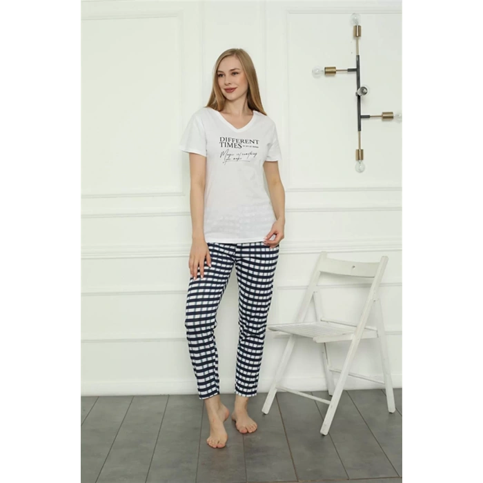 Moda Kadın Penye Pijama Takım Beyaz