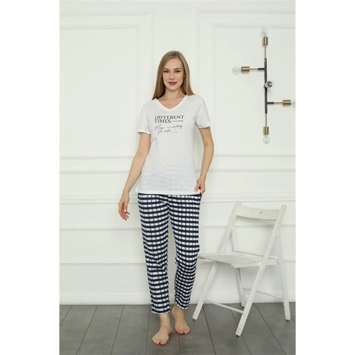 Moda Kadın Penye Pijama Takım Beyaz