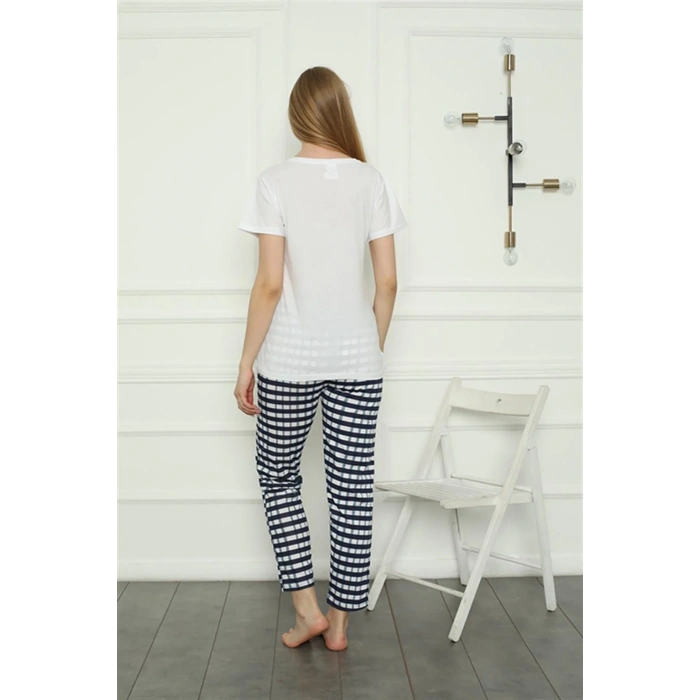 Moda Kadın Penye Pijama Takım Beyaz