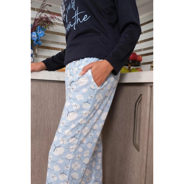 Moda Kadın Penye Uzun Kol Pijama Takım Laciver