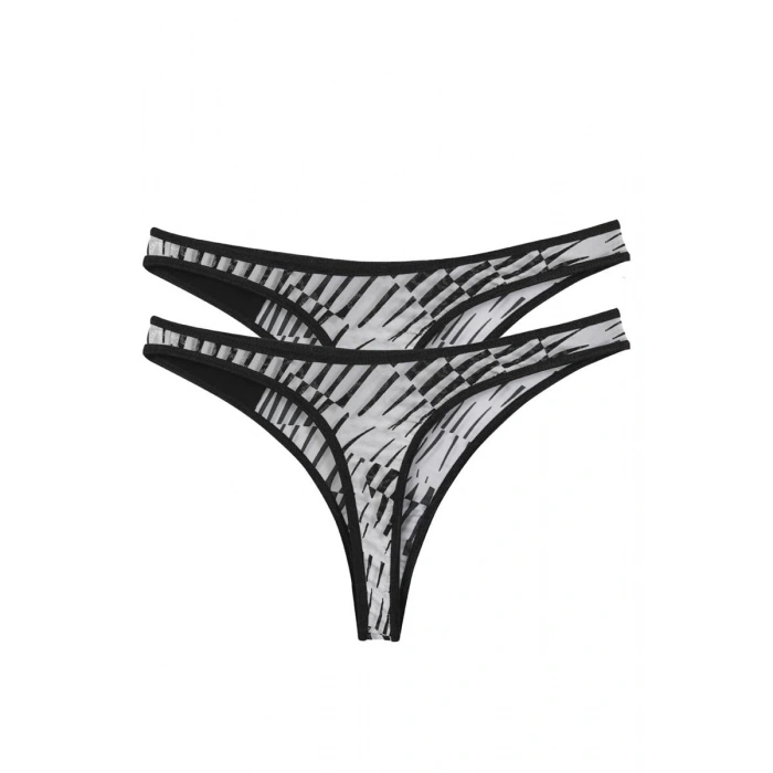 Moda Kadın Siyah Beyaz Desenli 2li Tanga Slip