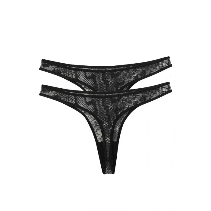 Moda Kadın Siyah Desenli 2li Tanga Slip