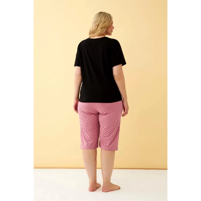 Moda Kadın Siyah “No Rules Just Ride” Yazılı Büyük Beden Kapri Pijama Takımı