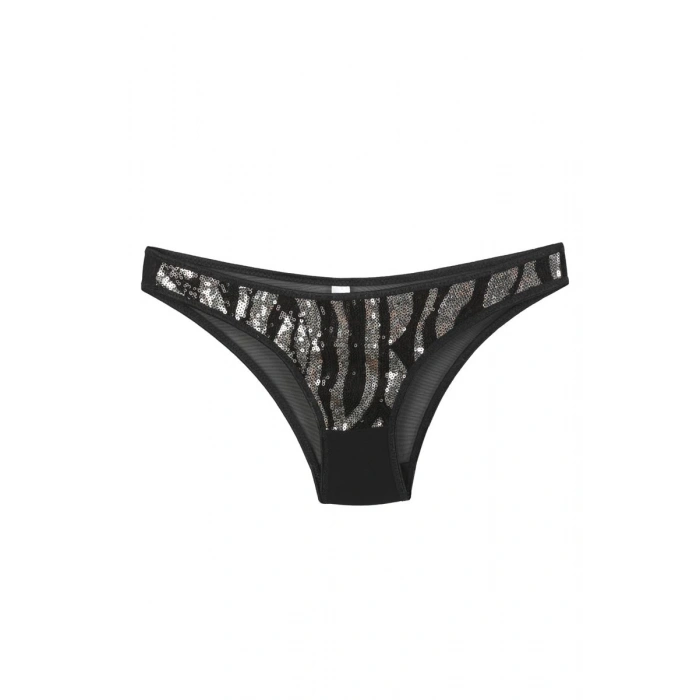 Moda Kadın Siyah Zebra Desenli Payetli 2li Slip