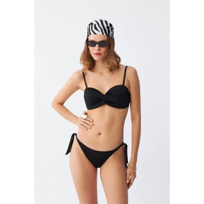 Moda Kadın Straplez Siyah Bikini Takımı